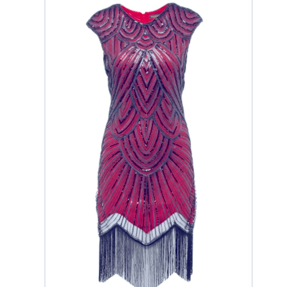 black and red sequin semi formal cocktail dress flapper Gatsby vibe